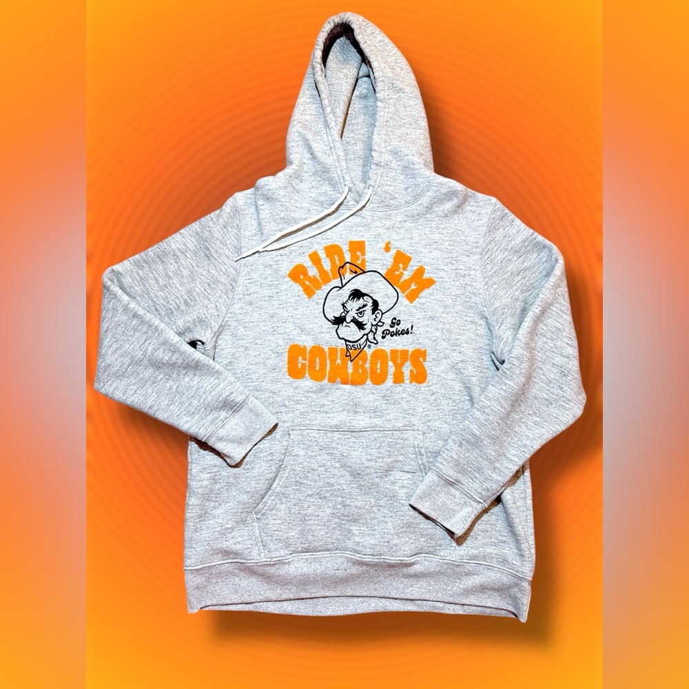 ✨CHARLIE HUSTLE✨ Pistol Pete “Ride ‘Em Cowboys” OKLAHOMA ST. Gray Hoodie